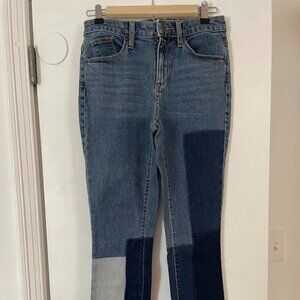 Flare Straight Leg Jeans with Multi-Color Denim Patches